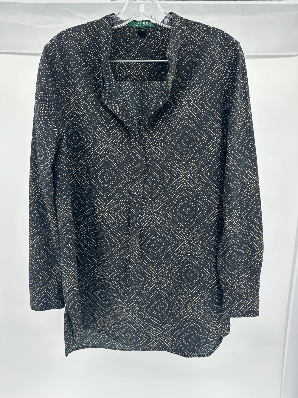 Lauren Ralph Lauren Black Long-Sleeve Blouse with Cream Dot Motif